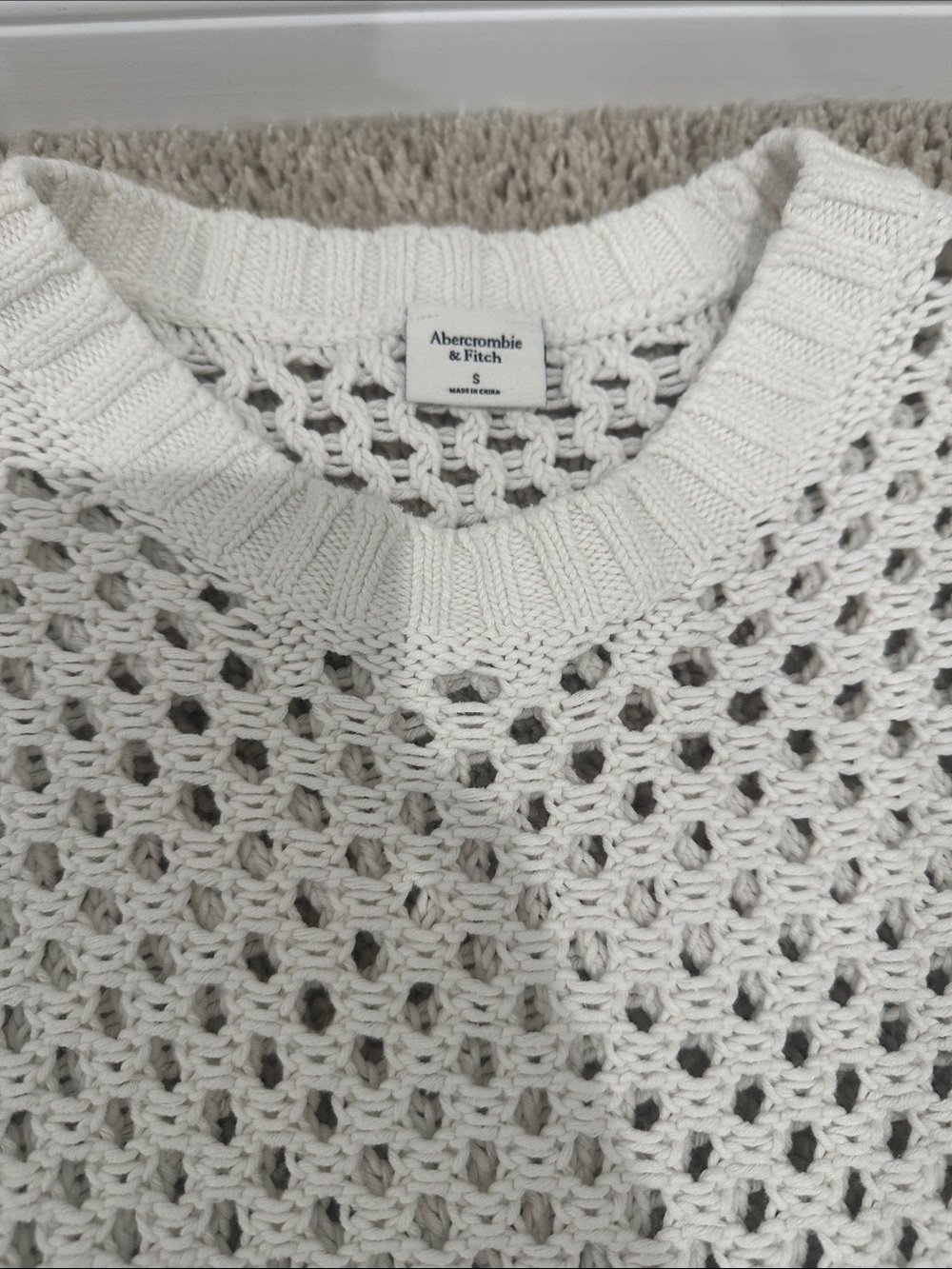 Abercrombie & Fitch Cream Open-Weave Crewneck Sweater - Picture 2 of 2